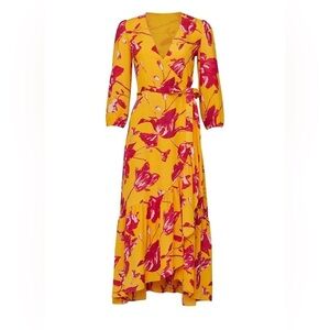 Color Me Courtney Eleanor Yellow Wrap With Pink Flowers Floral Dress Size Small